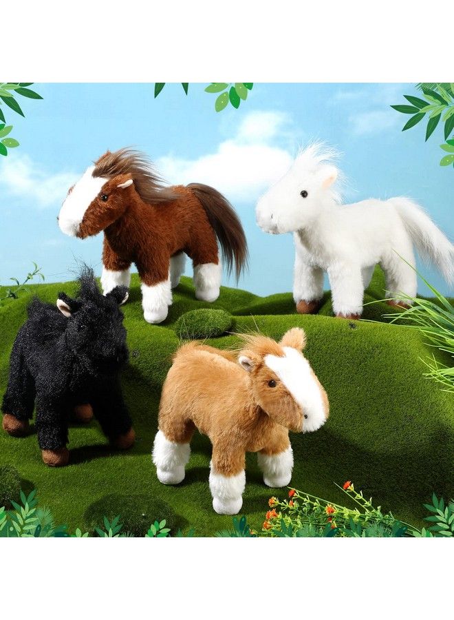 Skylety 4 Pcs Stuffed Horse Toy 8 Inch Horse Plush Stuffed Horse Animals Cute Plush Horse Assorted Stuffed Horse Toy Brown Plush Animals Gifts Party Favors Supplies Decoration (Standing Style) - Image 4