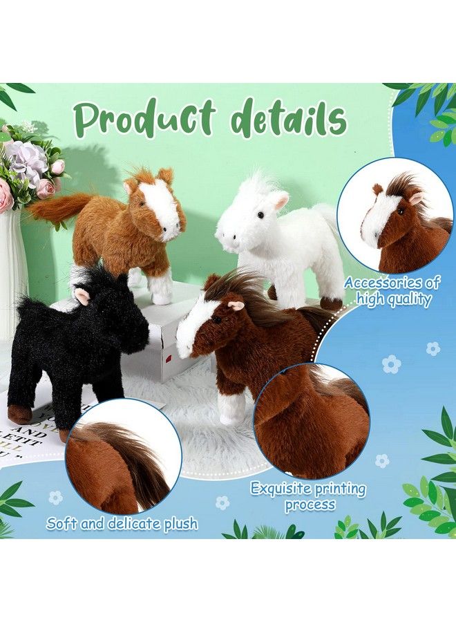 Skylety 4 Pcs Stuffed Horse Toy 8 Inch Horse Plush Stuffed Horse Animals Cute Plush Horse Assorted Stuffed Horse Toy Brown Plush Animals Gifts Party Favors Supplies Decoration (Standing Style) - Image 3