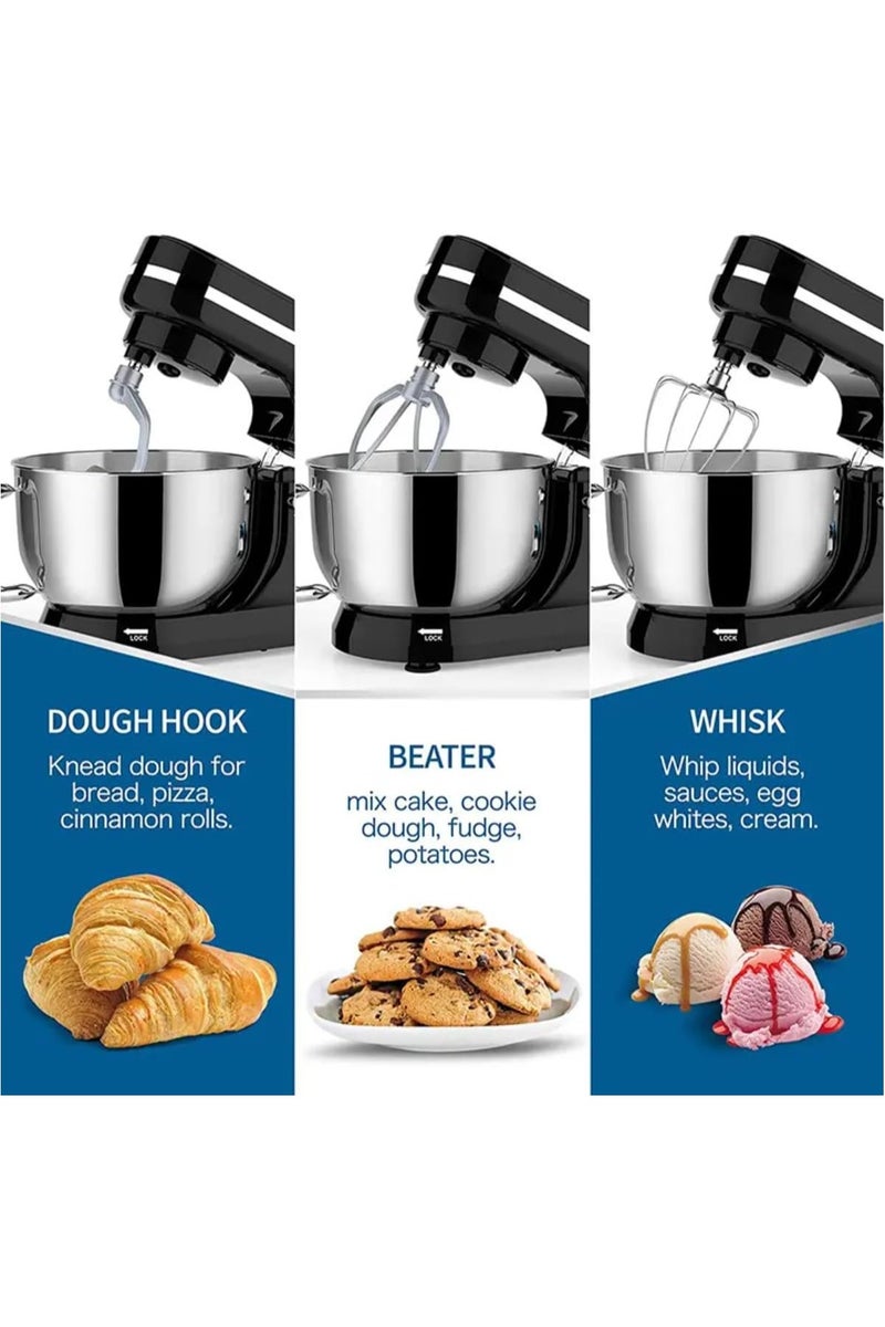 1000W Kitchen Stand Mixer, 4Qt Stainless Steel Mixing Bowl, 3 Attachments Whisk, Dough Hook, Beater), 8 Speed Electric Food Mixer for Baking, Cooking, and Kneading  - Image 4