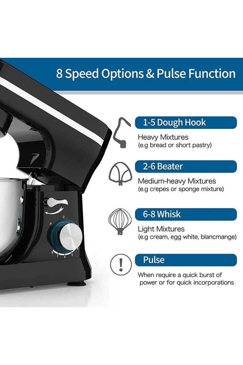 1000W Kitchen Stand Mixer, 4Qt Stainless Steel Mixing Bowl, 3 Attachments Whisk, Dough Hook, Beater), 8 Speed Electric Food Mixer for Baking, Cooking, and Kneading  - Image 5