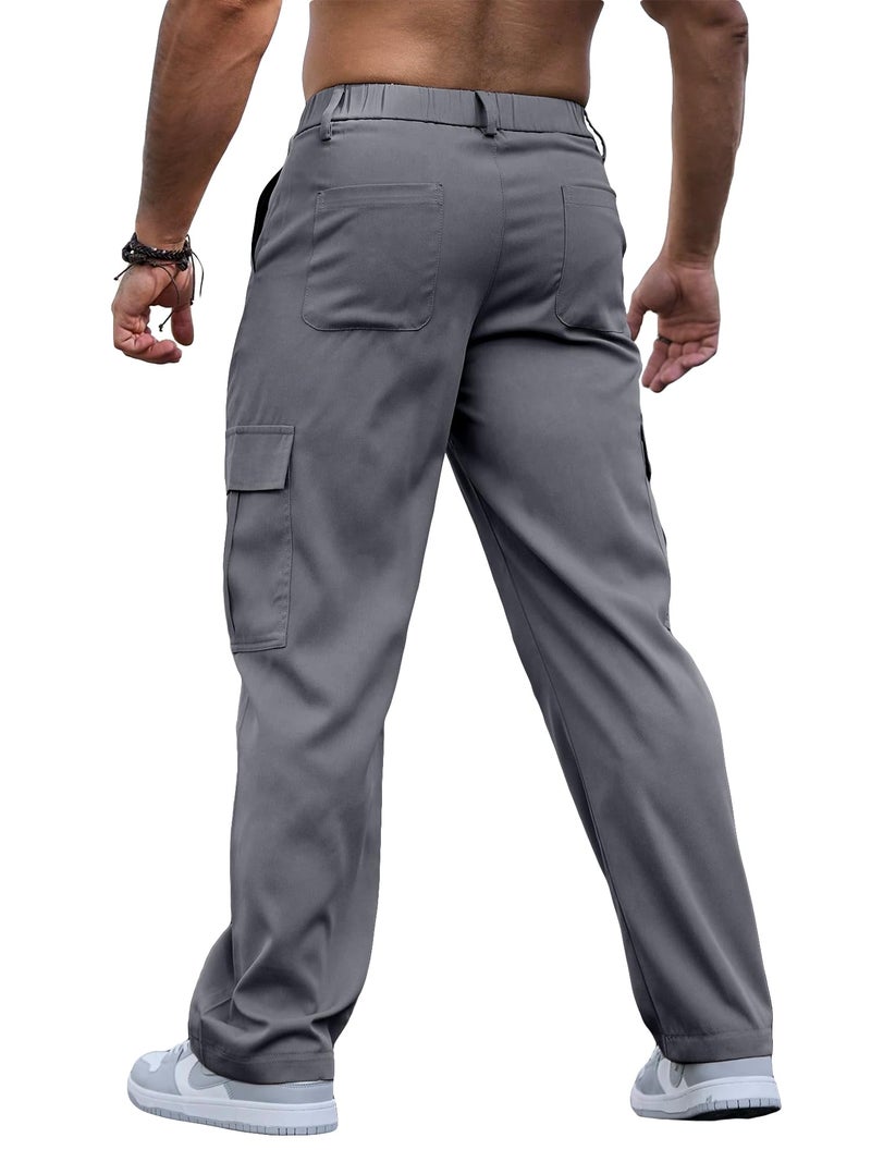 Comdecevis Mens Cargo Sweatpants with Multi Pockets Tactical Pants for Men Loose Fit Cargo Work Pants Gray L - Image 2