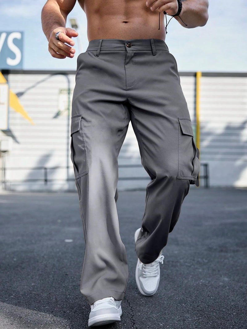 Comdecevis Mens Cargo Sweatpants with Multi Pockets Tactical Pants for Men Loose Fit Cargo Work Pants Gray L - Image 4