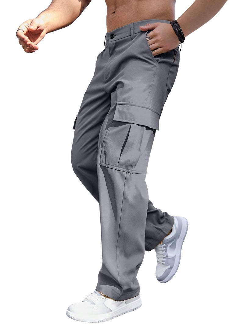Comdecevis Mens Cargo Sweatpants with Multi Pockets Tactical Pants for Men Loose Fit Cargo Work Pants Gray L - Image 1