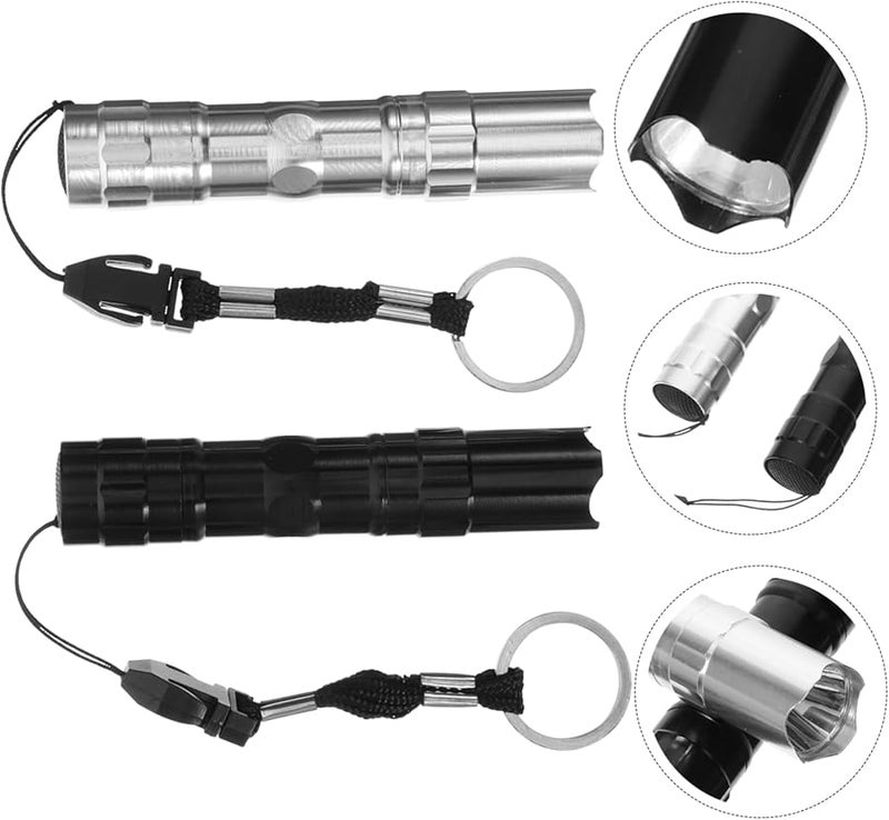 Artibetter 2 Pack Aluminum Alloy LED Flashlight Portable Lightweight Outdoor Torch Black Silver - Image 5