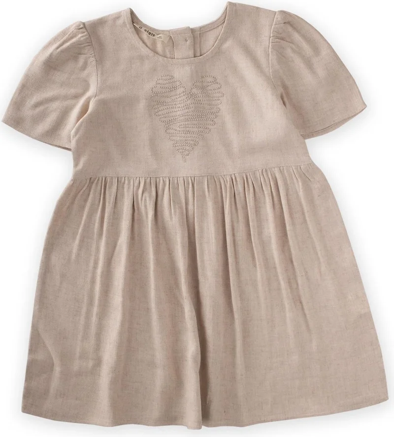Cigit Linen Dress with Heart Stones Natural