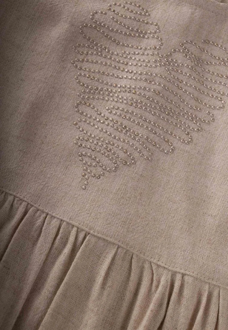 Cigit Linen Dress with Heart Stones Natural