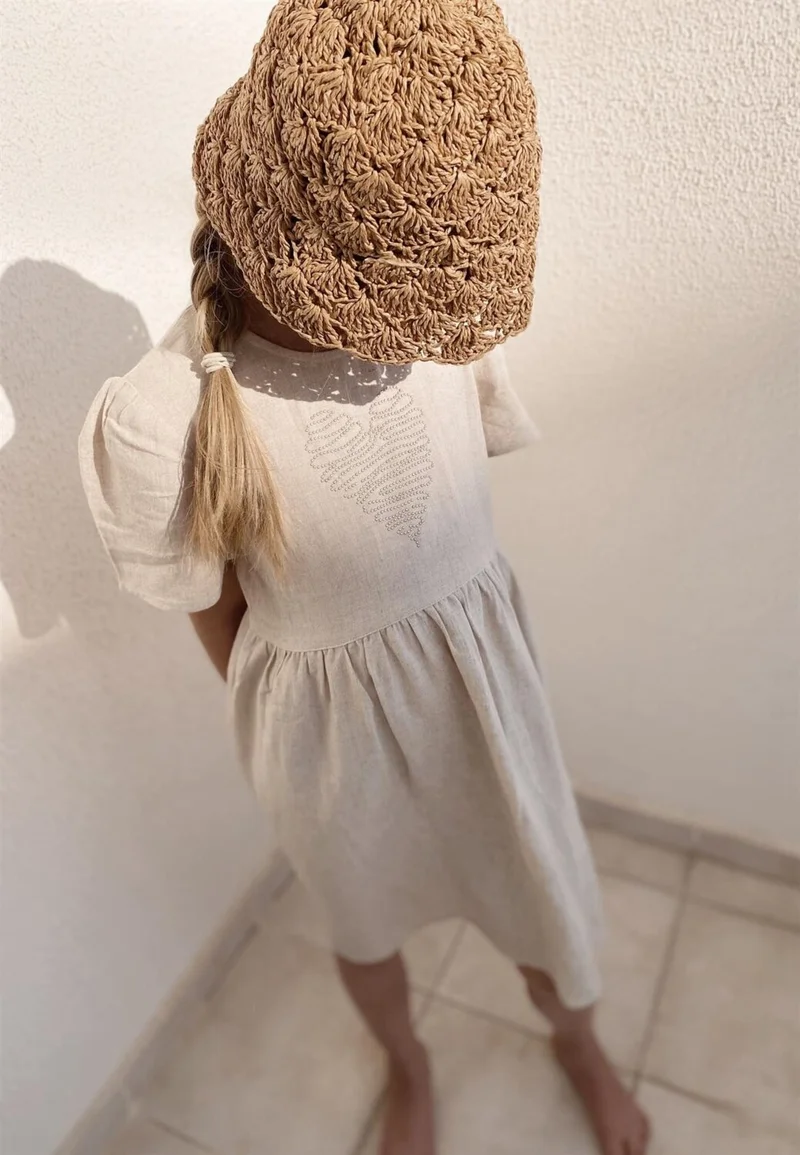Cigit Linen Dress with Heart Stones Natural