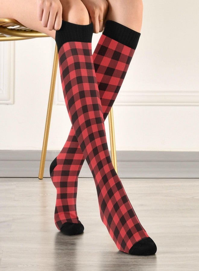 JUNZAN Buffalo Plaid Red Black Knee High Socks Compression Socks for Women Men Kid for Running Sports Nurse - Image 5