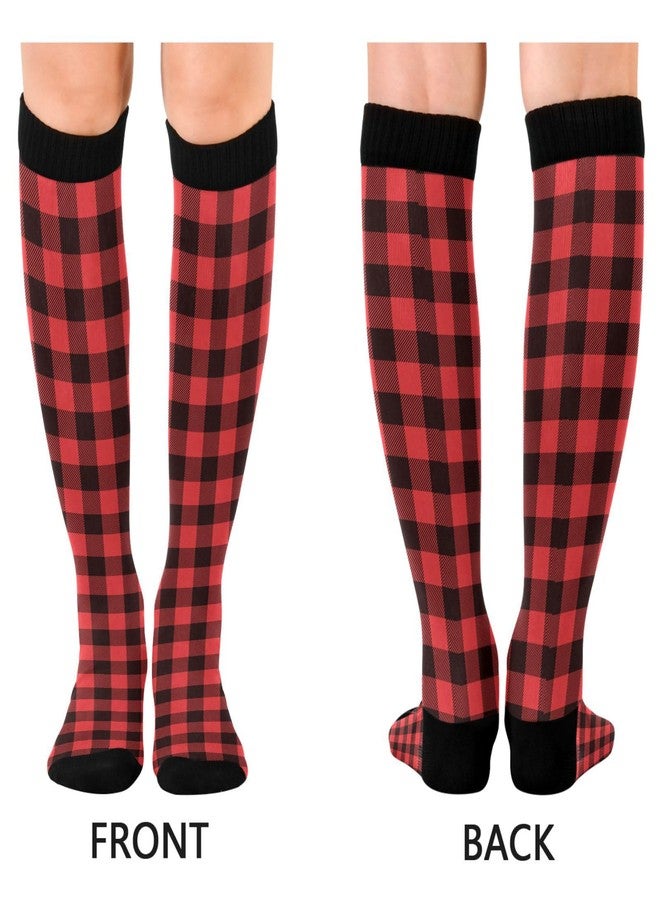 JUNZAN Buffalo Plaid Red Black Knee High Socks Compression Socks for Women Men Kid for Running Sports Nurse - Image 2