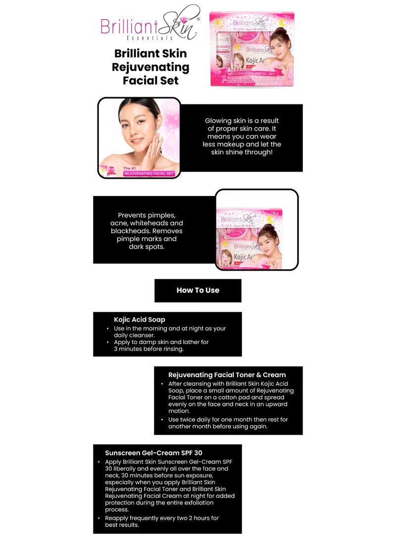 Brilliant Skin Brilliant Skin Rejuvenating Facial Set – Kojic Acid Soap, Toner, Cream & SPF Gel – Whitening & Anti-Acne Kit for Glowing Skin - Image 4