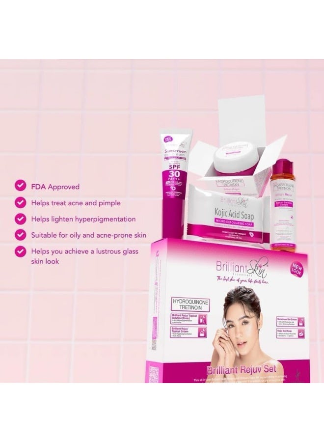 Brilliant Skin Rejuvenating Facial Set – Kojic Acid Soap, Toner, Cream & SPF Gel – Whitening & Anti-Acne Kit for Glowing Skin - Image 4