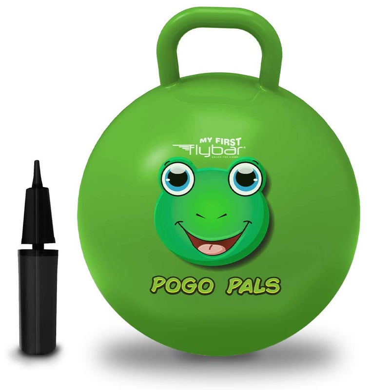 Flybar Hopper Ball for Kids, Inflatable Bouncy Ride-On Ball w/ Handle for Indoor & Outdoor Active Play, Includes Pump, Jump Ball Toy for Boys & Girls, Supports Up to 165 lbs, Ages 3+, 18-Inch, Small - Image 1