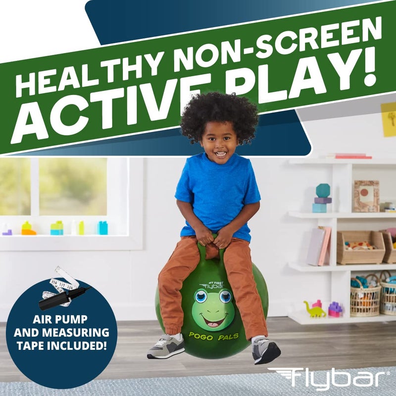 Flybar Hopper Ball for Kids, Inflatable Bouncy Ride-On Ball w/ Handle for Indoor & Outdoor Active Play, Includes Pump, Jump Ball Toy for Boys & Girls, Supports Up to 165 lbs, Ages 3+, 18-Inch, Small - Image 2