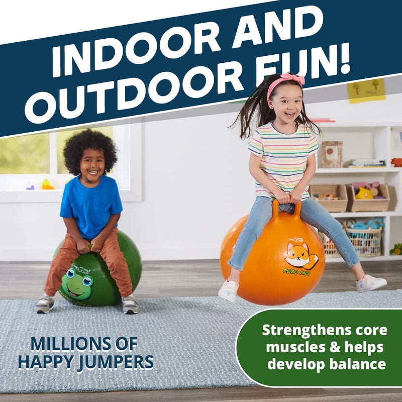 Flybar Hopper Ball for Kids, Inflatable Bouncy Ride-On Ball w/ Handle for Indoor & Outdoor Active Play, Includes Pump, Jump Ball Toy for Boys & Girls, Supports Up to 165 lbs, Ages 3+, 18-Inch, Small - Image 3