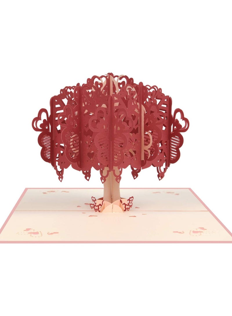 SYOSI 3D Pop Up Card Romantic Lovers with Red Heart Tree Anniversary Wedding Birthday Envelope for Wife Husband Girlfriend Mother  - Image 1