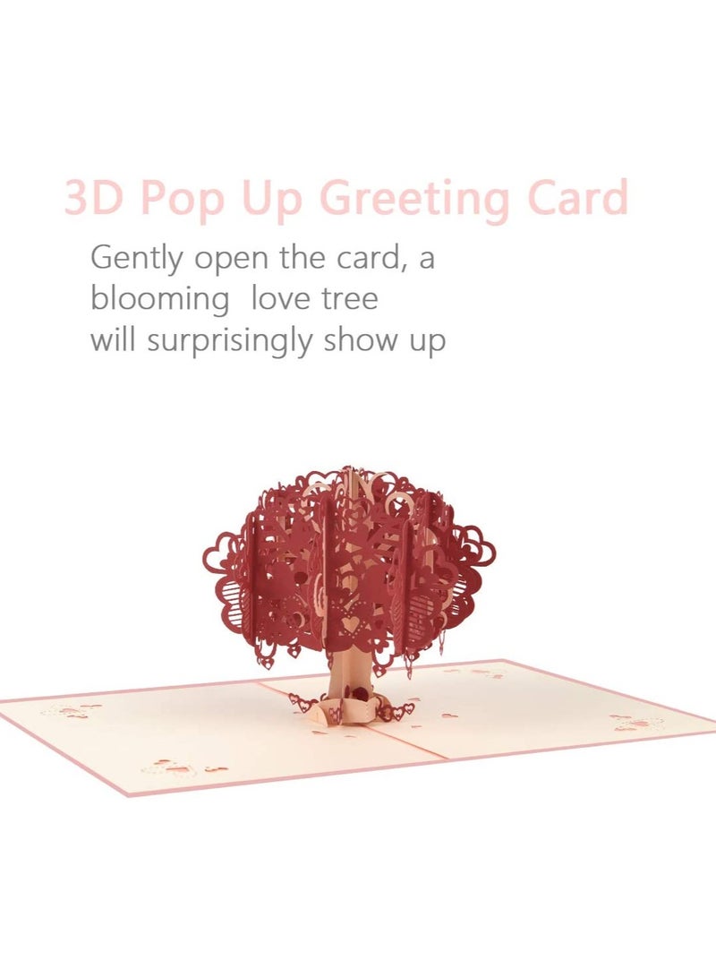 SYOSI 3D Pop Up Card Romantic Lovers with Red Heart Tree Anniversary Wedding Birthday Envelope for Wife Husband Girlfriend Mother  - Image 5