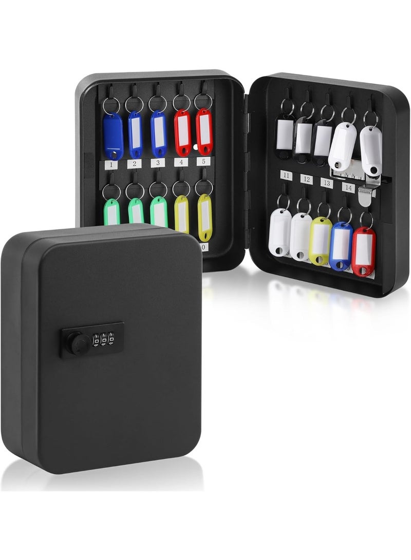 يلا جوي صندوق قفل لتخزين 20 مفتاحًا مع رمز، منظم خزانة المفاتيح مثبت على الحائط مع قفل مركب للمنازل والممتلكات والفنادق والشركات، منظم مفاتيح مع خطافات وملصقات للمفاتيح، (7.87 × 6.3 × 3.14 بوصة، أسود) - Image 1