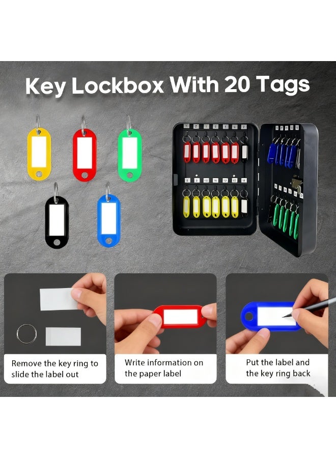 يلا جوي صندوق قفل لتخزين 20 مفتاحًا مع رمز، منظم خزانة المفاتيح مثبت على الحائط مع قفل مركب للمنازل والممتلكات والفنادق والشركات، منظم مفاتيح مع خطافات وملصقات للمفاتيح، (7.87 × 6.3 × 3.14 بوصة، أسود) - Image 2