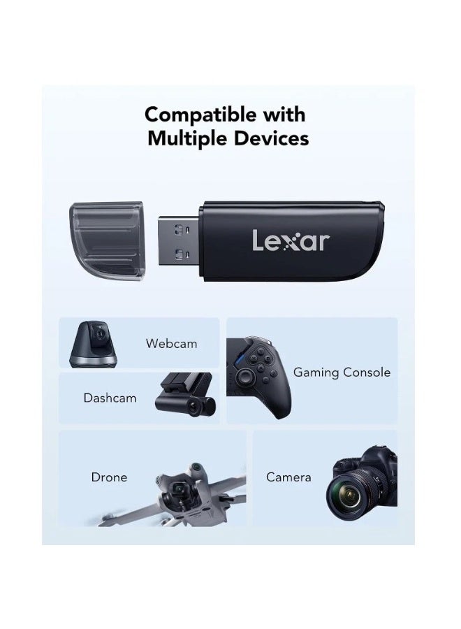 ليكسار قارئ بطاقات SD microSD ثنائي الفتحات LEXAR RW300، USB 3.2 من الجيل الأول بسرعة 104 ميجابايت/ثانية، 2 في 1 USB-A - Image 4