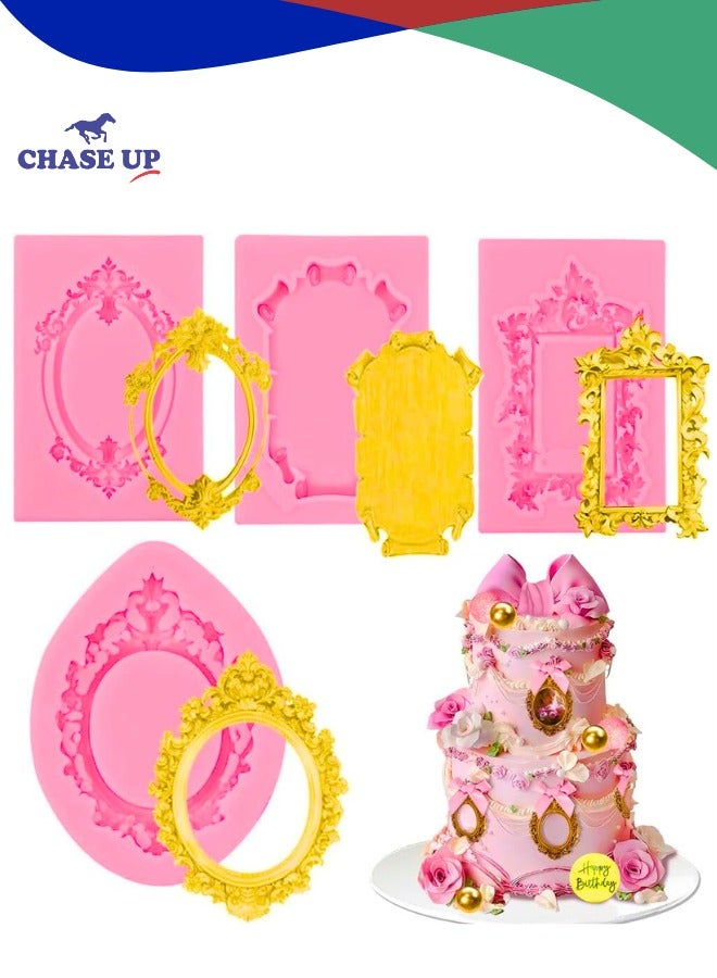 Chase Up Photo Frame Silicone Mold, Frame Molds for Chocolate - 4 Pack Picture Frames Crown Flower Silicone Mold, for Sugarcraft Cake Border Decoration Cupcake Topper Jewelry, Polymer Clay - Pink (Pink) - Image 1