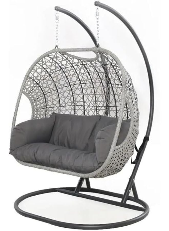 هارموني هوم كرسي أرجوحة لشخصين من هارموني هوم، مقعد معلق من الخيزران مع وسائد، مناسب للاستخدام الداخلي والخارجي في الحديقة، الشرفة والفناء، رمادي - Image 1