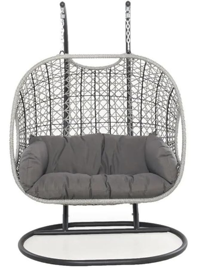 هارموني هوم كرسي أرجوحة لشخصين من هارموني هوم، مقعد معلق من الخيزران مع وسائد، مناسب للاستخدام الداخلي والخارجي في الحديقة، الشرفة والفناء، رمادي - Image 2