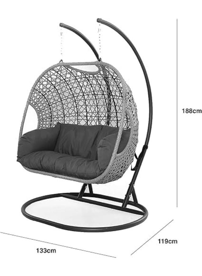 هارموني هوم كرسي أرجوحة لشخصين من هارموني هوم، مقعد معلق من الخيزران مع وسائد، مناسب للاستخدام الداخلي والخارجي في الحديقة، الشرفة والفناء، رمادي - Image 5