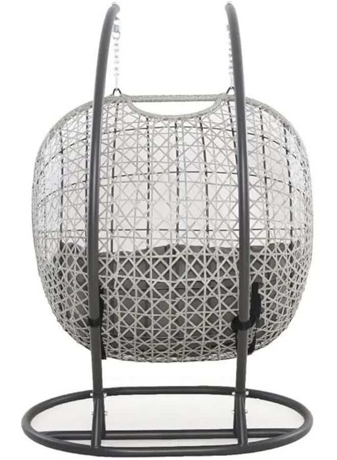 هارموني هوم كرسي أرجوحة لشخصين من هارموني هوم، مقعد معلق من الخيزران مع وسائد، مناسب للاستخدام الداخلي والخارجي في الحديقة، الشرفة والفناء، رمادي - Image 4