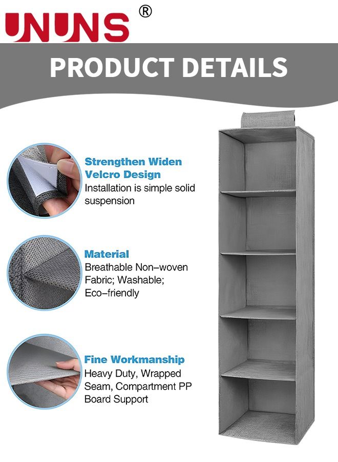 UNUNS Hanging Closet Organizer and Storage Shelves,Wardrobe Clothes Organizer Closet Shelf, Storage Organizer,5 Shelf Closet Storage with 2 Storage Drawers - Image 3