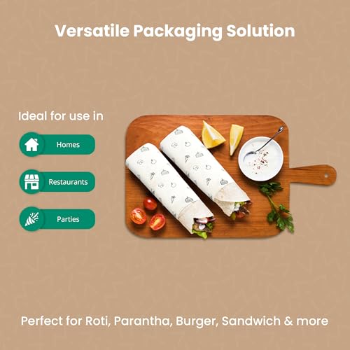 Pack2Eat Roti Wrapping Paper | Multipurpose Food Wrapping Paper | Imported Oilproof, Reusable Wrap for Food | Roti Wrap | Extra Wide 12" Food Wrapping Paper with Dispenser (30 Meters) - 100 Pcs - Image 4
