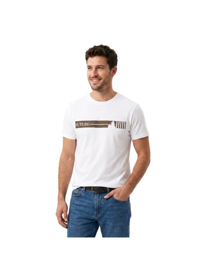 PAVONE Men's Printed Cotton T-Shirt - Stylish Future Design Graphic Tee - Premium Soft Breathable Fabric - Modern Fit Short Sleeve Casual Summer Top - White - Image 3