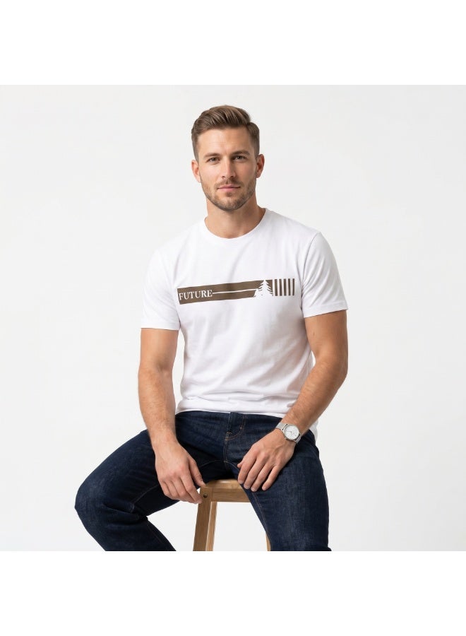 PAVONE Men's Printed Cotton T-Shirt - Stylish Future Design Graphic Tee - Premium Soft Breathable Fabric - Modern Fit Short Sleeve Casual Summer Top - White - Image 1