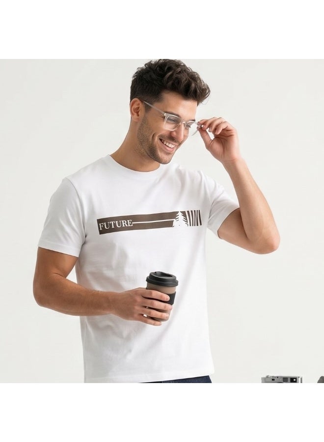PAVONE Men's Printed Cotton T-Shirt - Stylish Future Design Graphic Tee - Premium Soft Breathable Fabric - Modern Fit Short Sleeve Casual Summer Top - White - Image 2