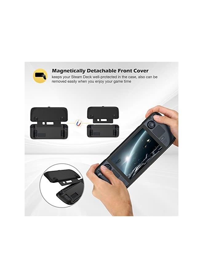 PROMASS Flip Case for Steam Deck with Front Cover, Upgraded Protective Case for Steam Deck with Magnetically Detachable Front Shell Accessories -Black - Image 4