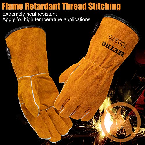 BEETRO Welding Gloves 2 Pairs Cow Leather Forge/Mig/Stick/Tig Welder Heat/Fire Resistant, Mitts for Oven/Grill/Fireplace/Furnace/Stove/Pot Holder/Wood Burner/Animal handling glove with Soft Lining - Image 3