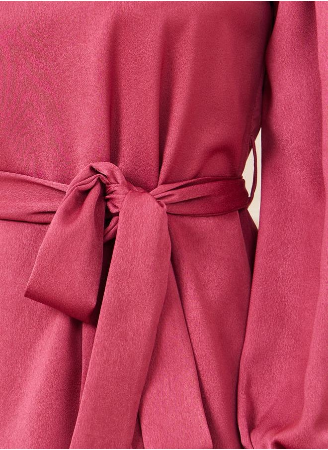 Styli - Box Pleat Detail Neck Self Tie Up A-Line Midi Dress - Image 1