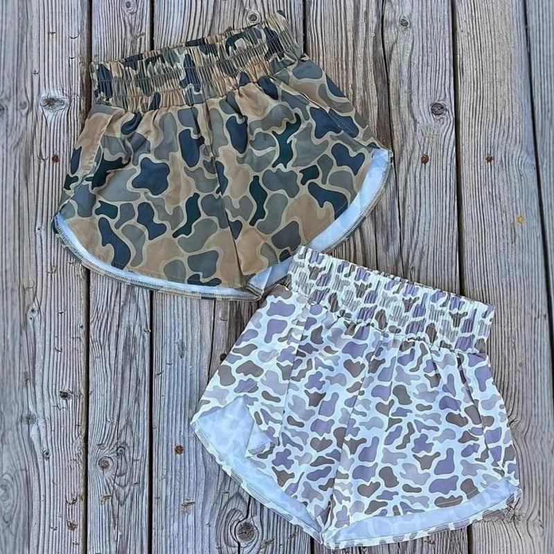 RICHTRUE Camo Boxer Shorts Women Cute Graphic Y2k Shorts Colorful Summer Bottoms 2025 Trendy (Brown02,M,Medium) - Image 1
