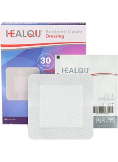 HEALQU HEALQU Island Dressing - 6"x6", 30 Count - Bordered Gauze Sterile Individually Wrapped Gauze Pads, Water-Resistant, Non-Woven Backing - Soft and Breathable Wound Dressing for First Aid and Medical 