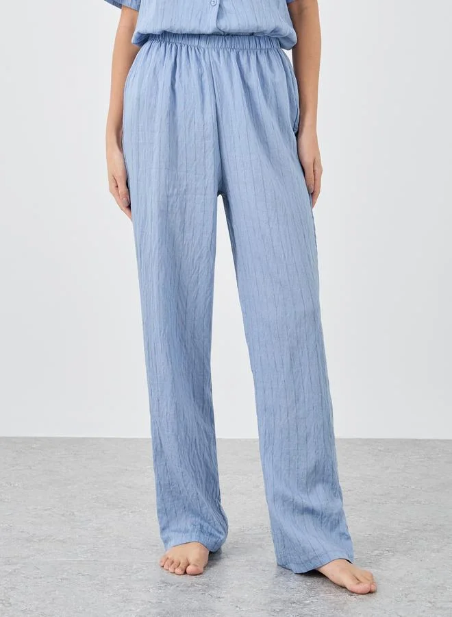 Styli Styli Textured Striped Buttoned Shirt and Pyjama Set