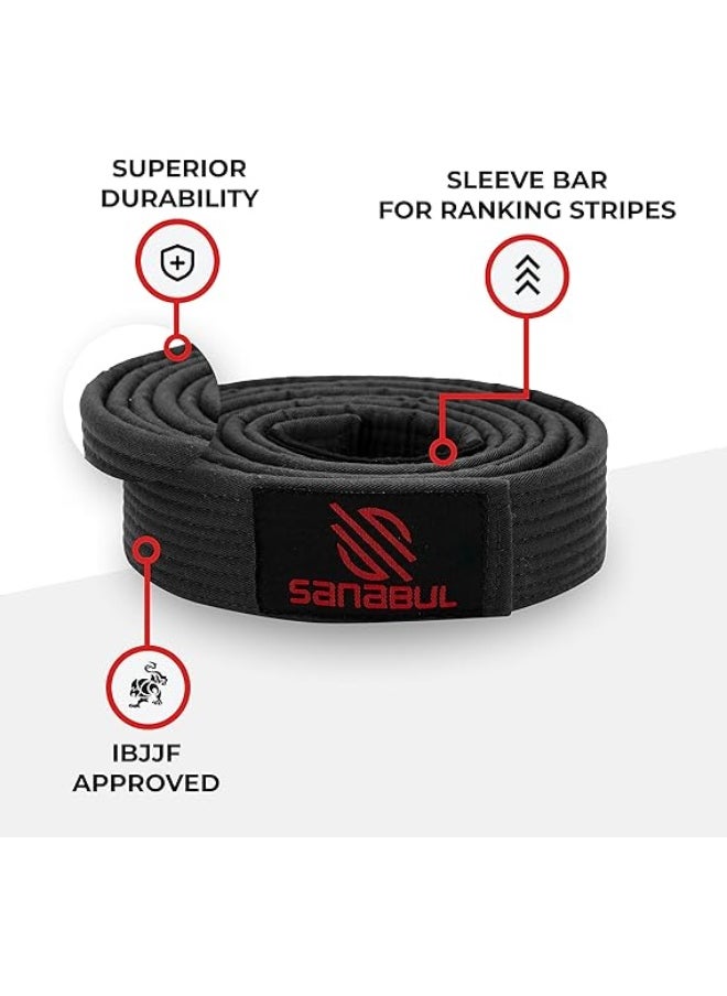 Sanabul  BJJ Belt Men & Women | Brazilian Jiu Jitsu Belt with Ranking Stripes Sleeve Bar | Kids Jiu Jitsu Gi | IBJJF Approved (Black,A0)  - Image 5