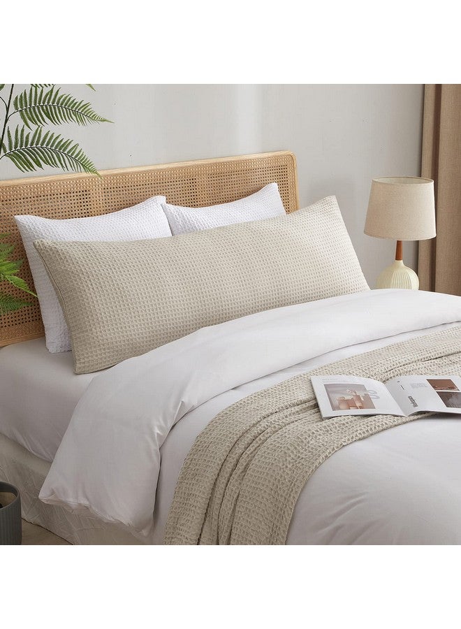 PHF PHF Ultra Soft Waffle Weave Body Pillowcase with Zipper, No Insert, 1Pack 20" x 54" Pillow Sham, Breathable & Skin-Friendly Body Pillow case, Stylish Decorative Bed Pillow Cover, Light Khaki/Linen - Image 3