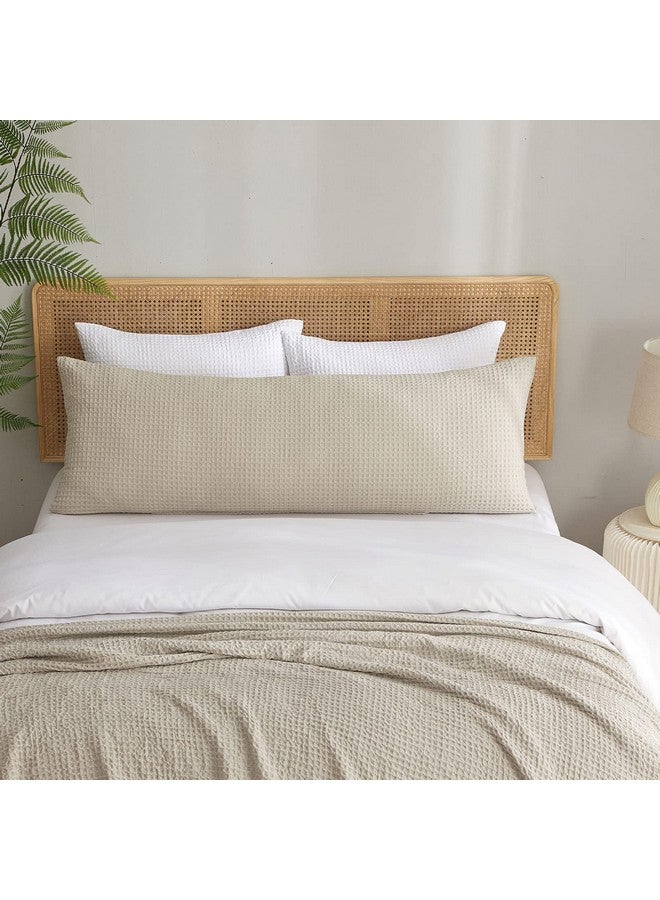 PHF PHF Ultra Soft Waffle Weave Body Pillowcase with Zipper, No Insert, 1Pack 20" x 54" Pillow Sham, Breathable & Skin-Friendly Body Pillow case, Stylish Decorative Bed Pillow Cover, Light Khaki/Linen - Image 1