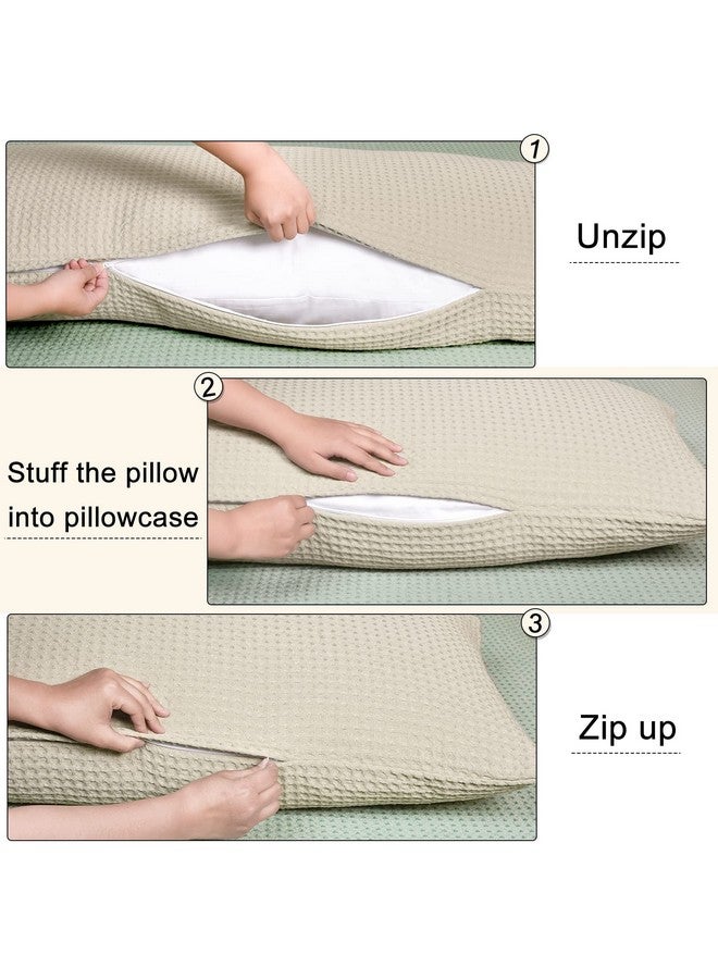 PHF PHF Ultra Soft Waffle Weave Body Pillowcase with Zipper, No Insert, 1Pack 20" x 54" Pillow Sham, Breathable & Skin-Friendly Body Pillow case, Stylish Decorative Bed Pillow Cover, Light Khaki/Linen - Image 5