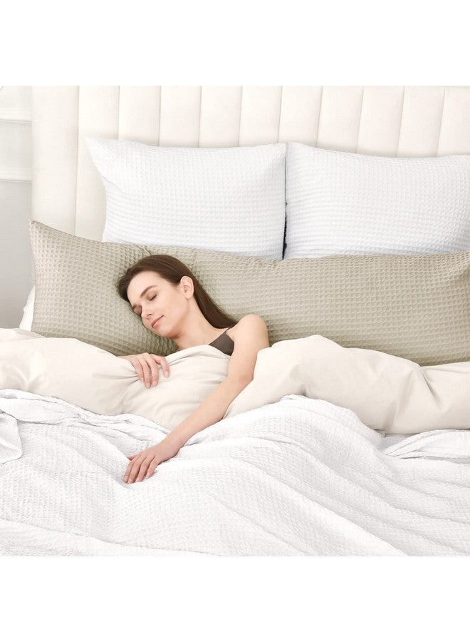 PHF PHF Ultra Soft Waffle Weave Body Pillowcase with Zipper, No Insert, 1Pack 20" x 54" Pillow Sham, Breathable & Skin-Friendly Body Pillow case, Stylish Decorative Bed Pillow Cover, Light Khaki/Linen - Image 2