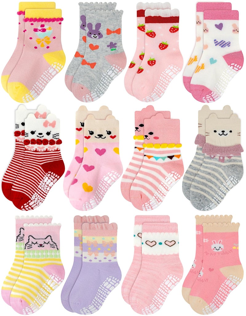 RATIVE Non Skid Anti Slip Cotton Dress Crew Socks With Grips For Baby Infant Toddler Kids Girls 612 Months RG820821