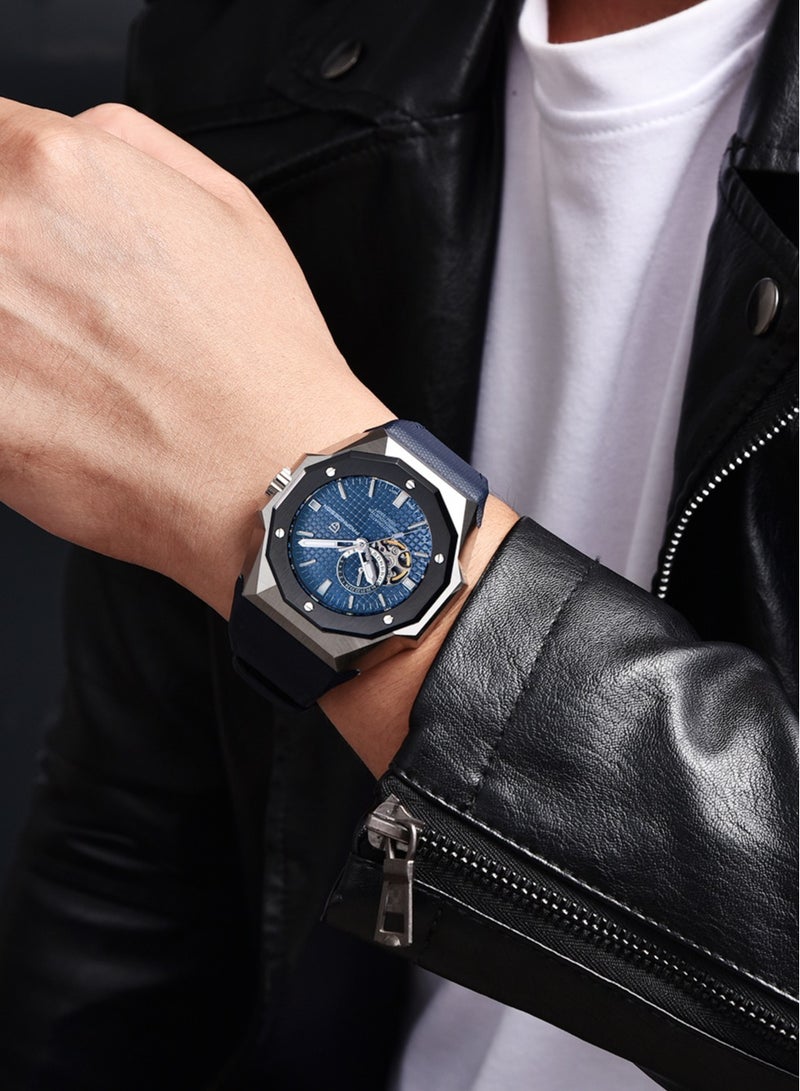 باغاني ديزاين جديد أزياء الرجال التلقائي الساعات الميكانيكية ، 42 ملليمتر الفولاذ المقاوم للصدأ الإطار مع الاصطناعية الياقوت ووتش نافذة و مضيئة الأيدي ، حزام من الجلد ، المألوف وتنوعا ، بد يس 010 - Image 5