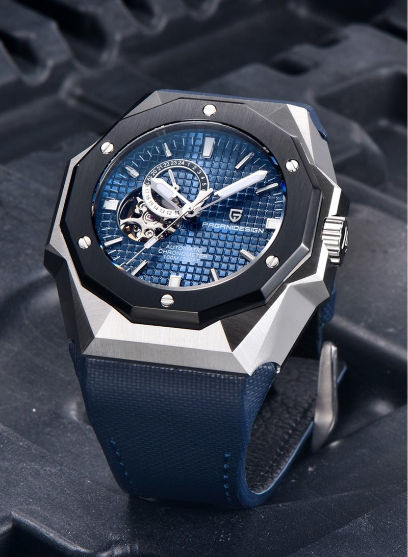 باغاني ديزاين جديد أزياء الرجال التلقائي الساعات الميكانيكية ، 42 ملليمتر الفولاذ المقاوم للصدأ الإطار مع الاصطناعية الياقوت ووتش نافذة و مضيئة الأيدي ، حزام من الجلد ، المألوف وتنوعا ، بد يس 010 - Image 2