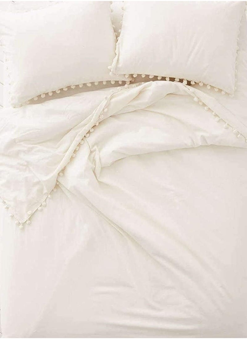 Donetella Duvet Set 4-Pcs Double Size Ruffled Super Soft Solid Comforter Cover Without Filler With Hidden Zipper Closure and Corner Ties Ivory  - Image 2