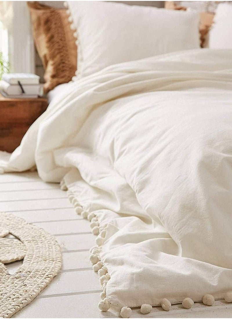 Donetella Duvet Set 4-Pcs Double Size Ruffled Super Soft Solid Comforter Cover Without Filler With Hidden Zipper Closure and Corner Ties Ivory  - Image 3