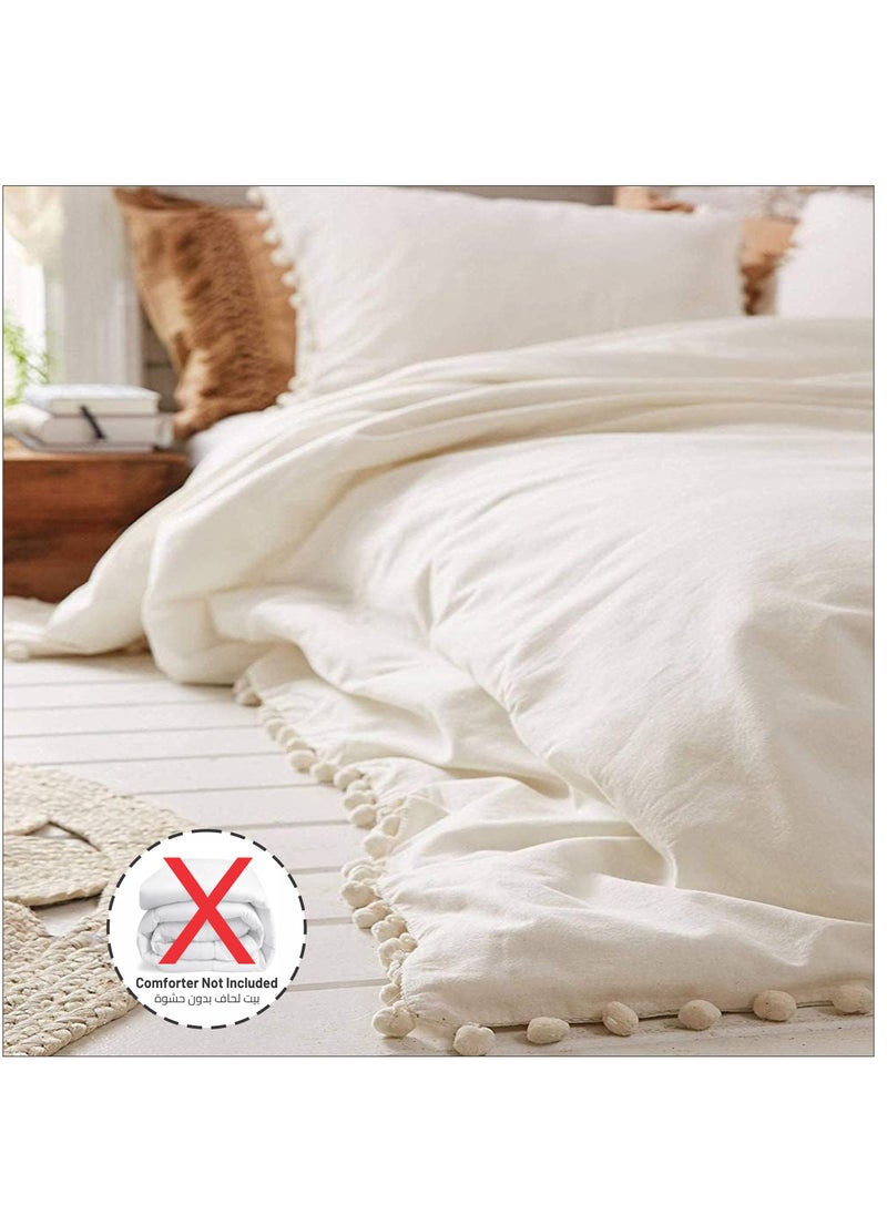Donetella Duvet Set 4-Pcs Double Size Ruffled Super Soft Solid Comforter Cover Without Filler With Hidden Zipper Closure and Corner Ties Ivory  - Image 4
